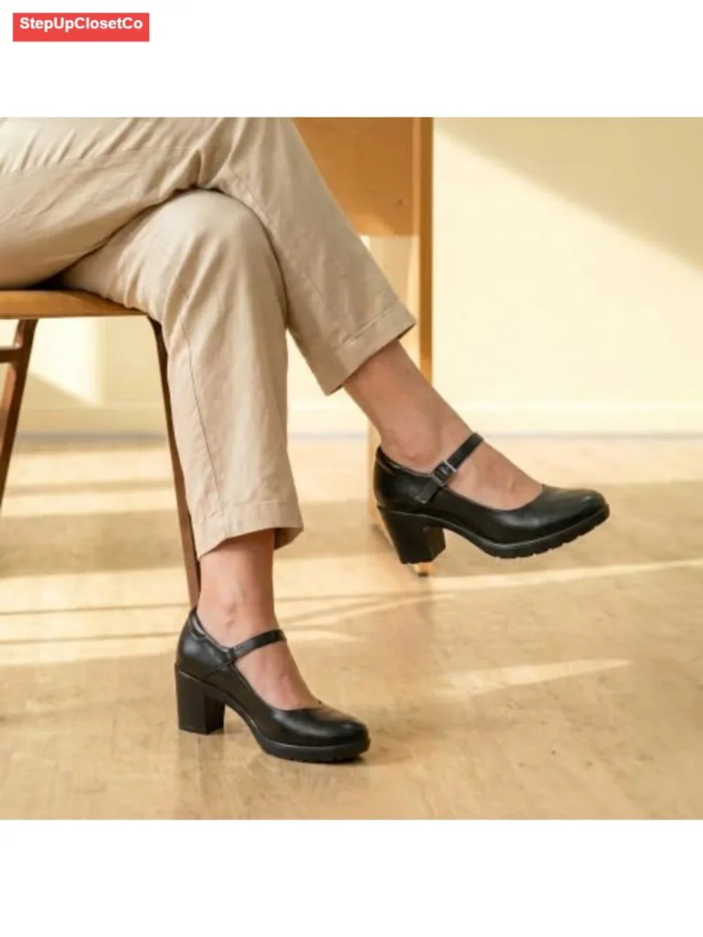 Mary Jane Arch Support Heels PU Leather Block Heel Pumps